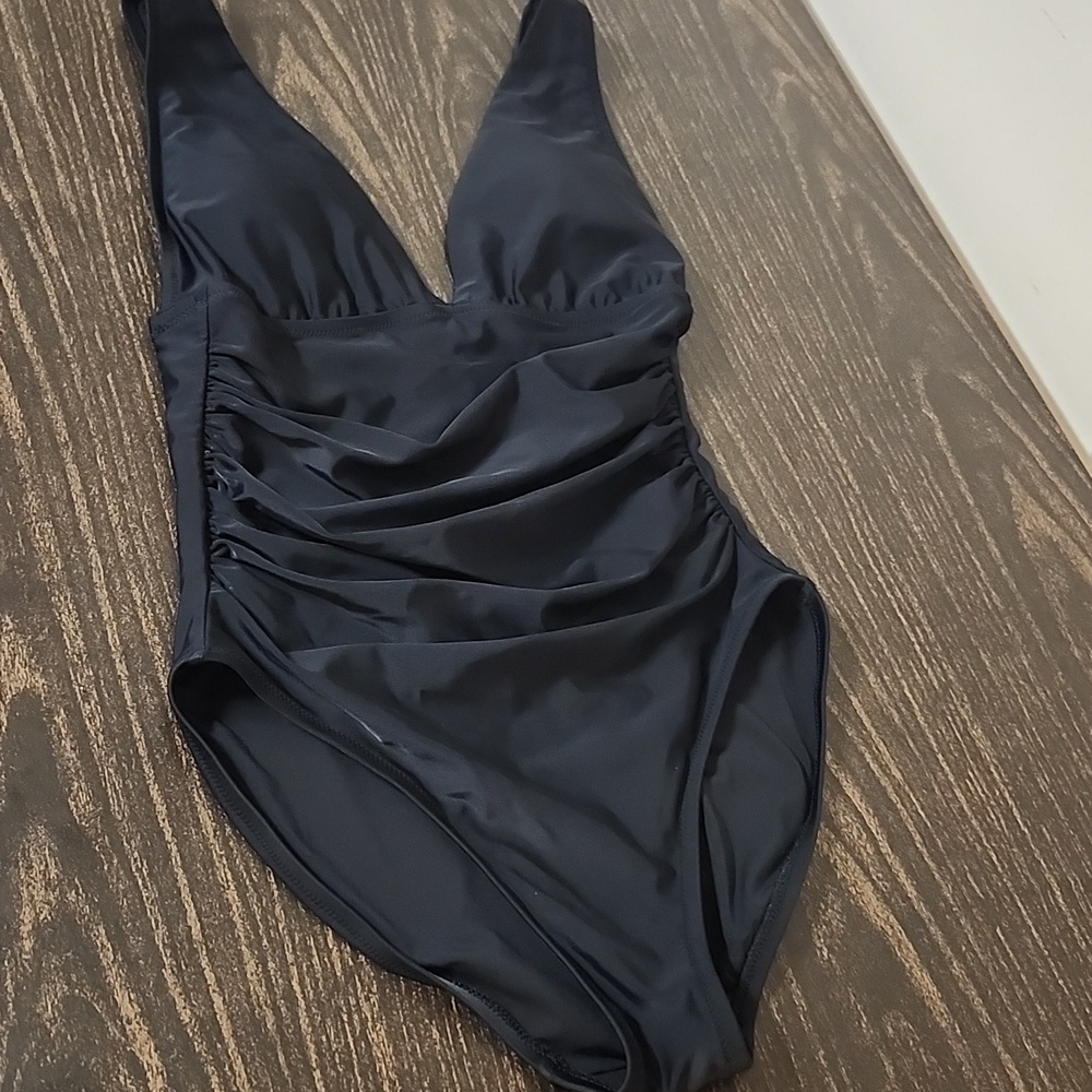J. Crew Black Plunge V-Neck One Piece Swimsuit Size Small